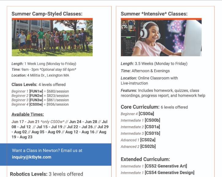 KTBYTE Flyer - Summer Classes